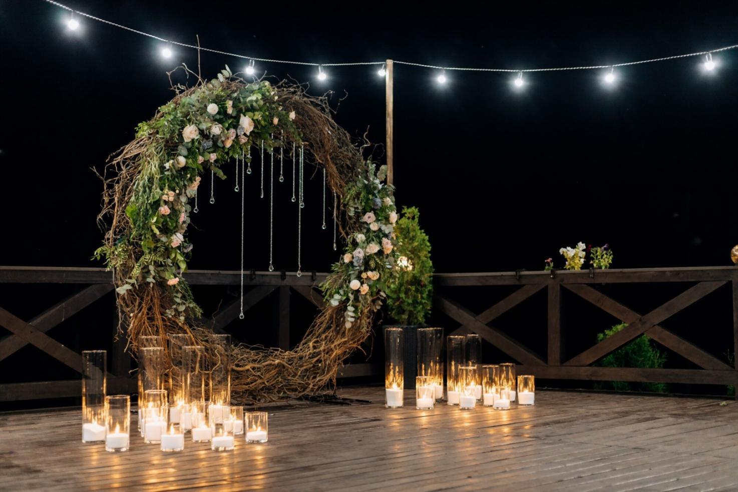 Completed floral installation at an event venue